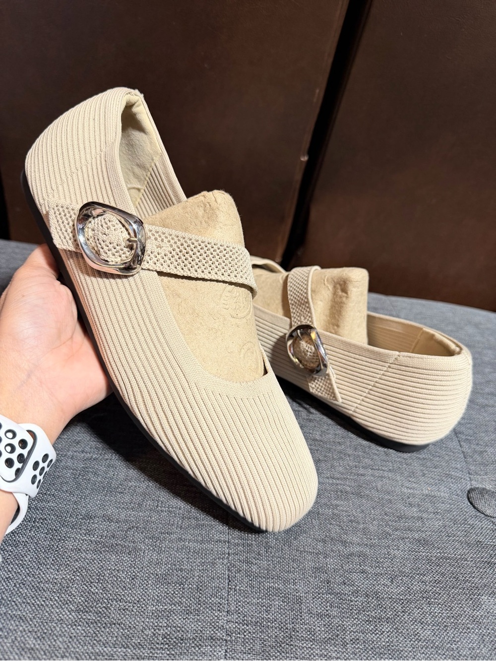 Comfortive Women's Beige Mary Jane Flats with Decorative Buckle - Picture 4 of 9